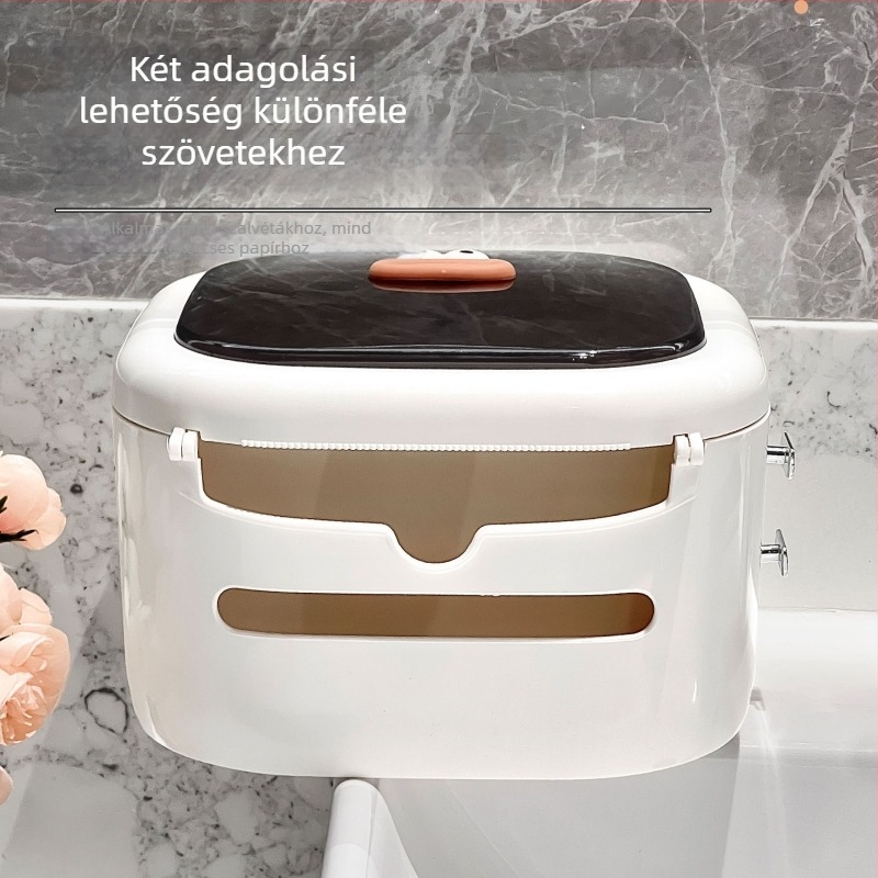 Falihoz szerelt arc törlőkendő tároló doboz - műanyag, modern minimalista stílus, vízálló, kompatibilis tekercses papírral, modell WJ-168
