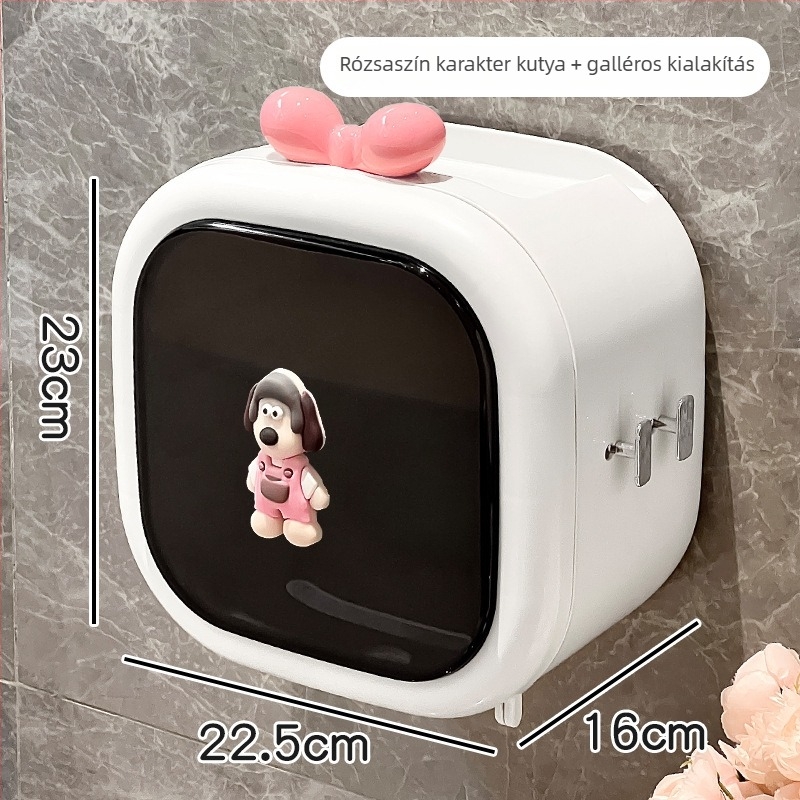 Falihoz szerelt arc törlőkendő tároló doboz - műanyag, modern minimalista stílus, vízálló, kompatibilis tekercses papírral, modell WJ-168