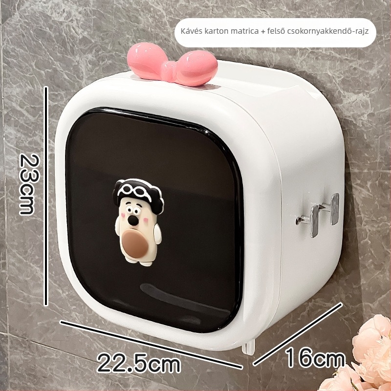 Falihoz szerelt arc törlőkendő tároló doboz - műanyag, modern minimalista stílus, vízálló, kompatibilis tekercses papírral, modell WJ-168