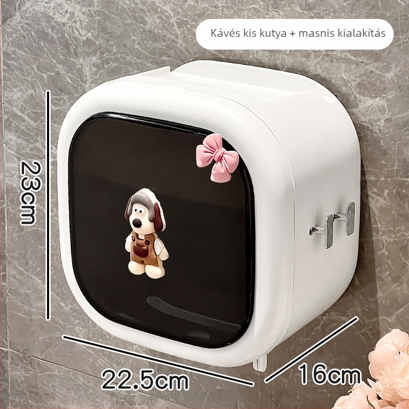 Falihoz szerelt arc törlőkendő tároló doboz - műanyag, modern minimalista stílus, vízálló, kompatibilis tekercses papírral, modell WJ-168