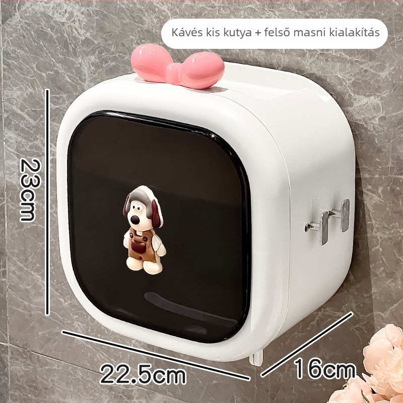 Falihoz szerelt arc törlőkendő tároló doboz - műanyag, modern minimalista stílus, vízálló, kompatibilis tekercses papírral, modell WJ-168