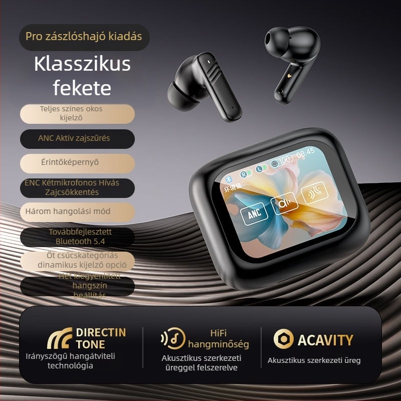 LX10 Okos Fordító Bluetooth Fülhallgató AI-val, Teljes Érintőképernyő, Zajcsökkentés, Zenei Lejátszás, LED Kijelző, IPX4