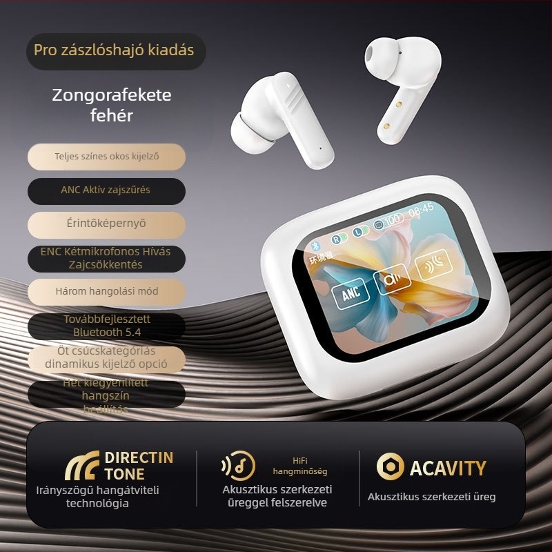 LX10 Okos Fordító Bluetooth Fülhallgató AI-val, Teljes Érintőképernyő, Zajcsökkentés, Zenei Lejátszás, LED Kijelző, IPX4