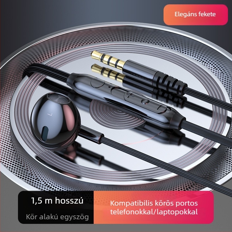 Vezetékes in-ear PC fejhallgató, 14,2 mm meghajtókkal, kettős 3,5 mm-es csatlakozóval, 2,5 m kábel, mikrofon