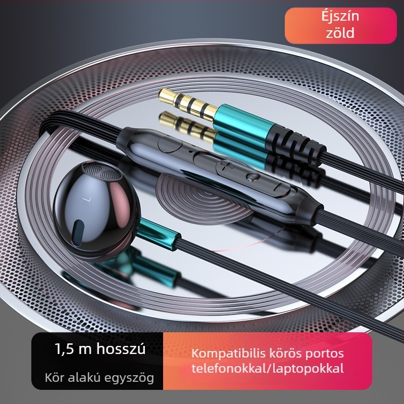 Vezetékes in-ear PC fejhallgató, 14,2 mm meghajtókkal, kettős 3,5 mm-es csatlakozóval, 2,5 m kábel, mikrofon