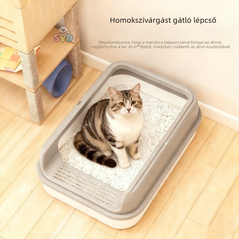Macskaalom-tál magas fallal, félig zárt, anti-szórás, nagy méretű, megerősített kivitel