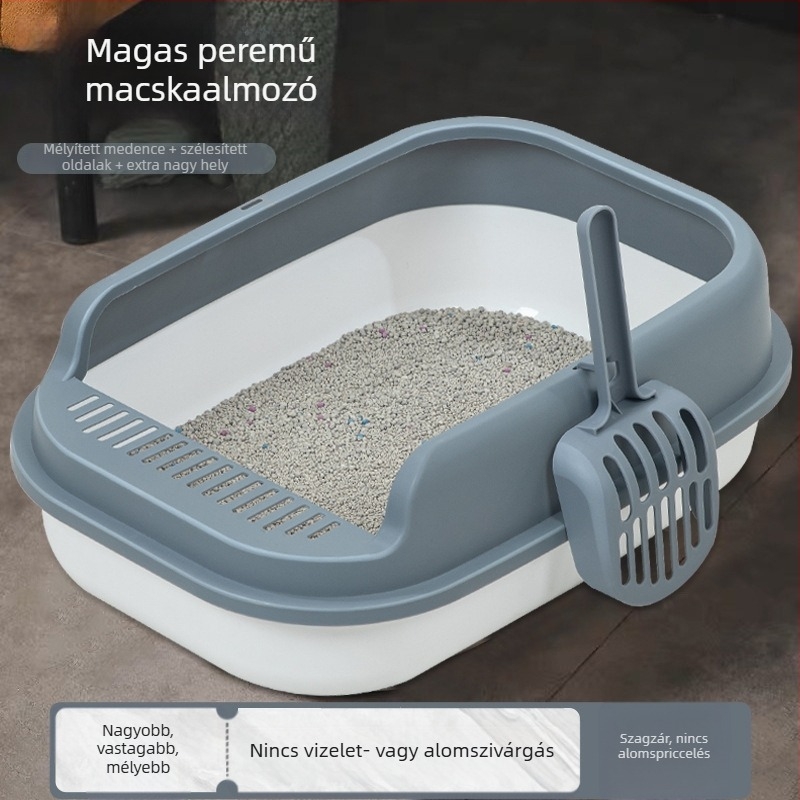 Macskaalom-tál magas fallal, félig zárt, anti-szórás, nagy méretű, megerősített kivitel