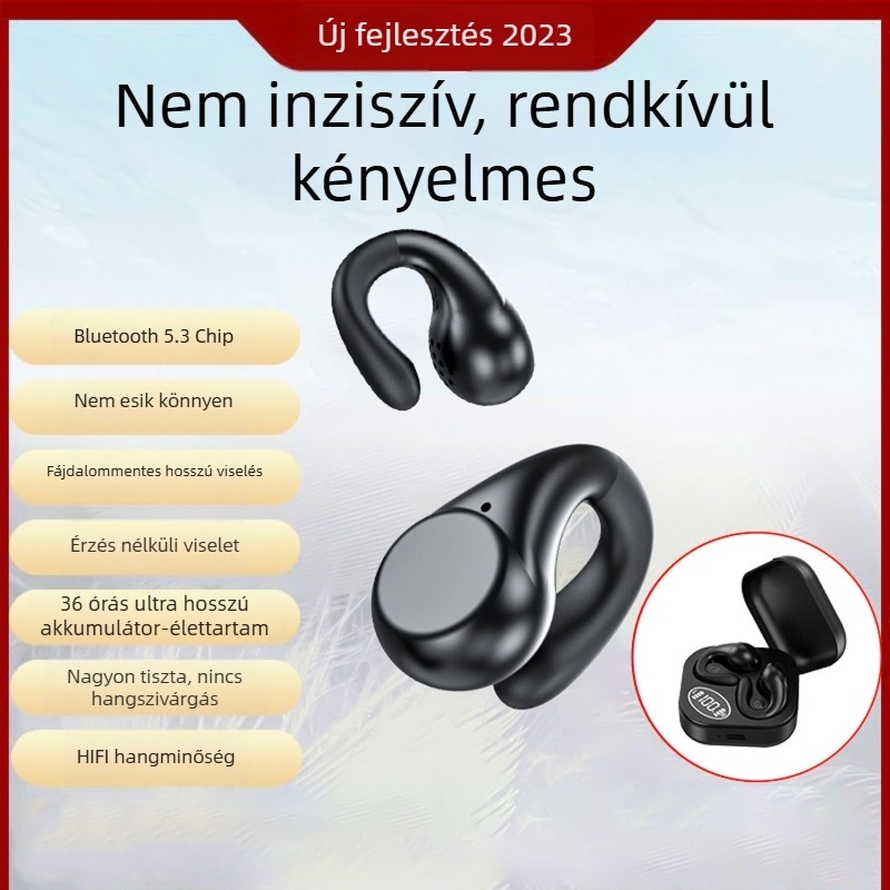 Fülcsipesz kialakítású vezeték nélküli Bluetooth fülhallgató, 10 m hatótávolság, Bluetooth 5.3, sztereó, IPX4