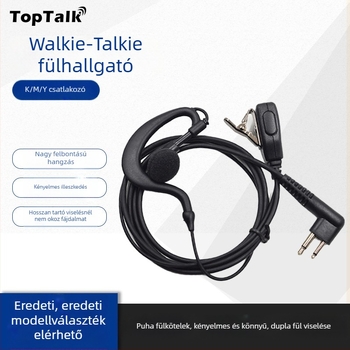Walkie-Talkie headset fülbe akasztatható, 3,5 mm dugó, vezetékes mikrofonnal, 110 cm kábel, 16 mm hangszóró