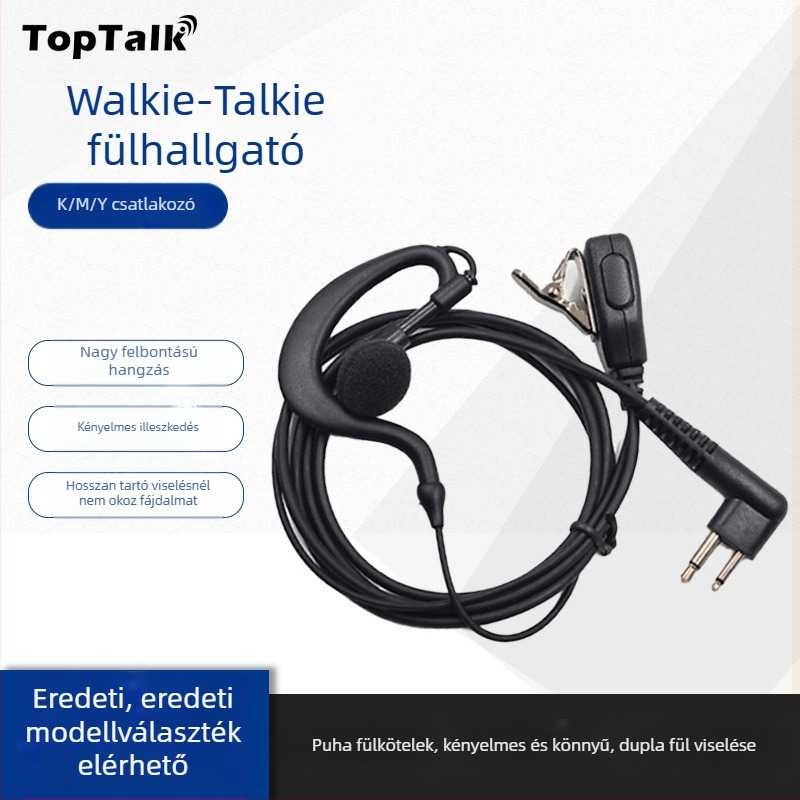 Walkie-Talkie headset fülbe akasztatható, 3,5 mm dugó, vezetékes mikrofonnal, 110 cm kábel, 16 mm hangszóró