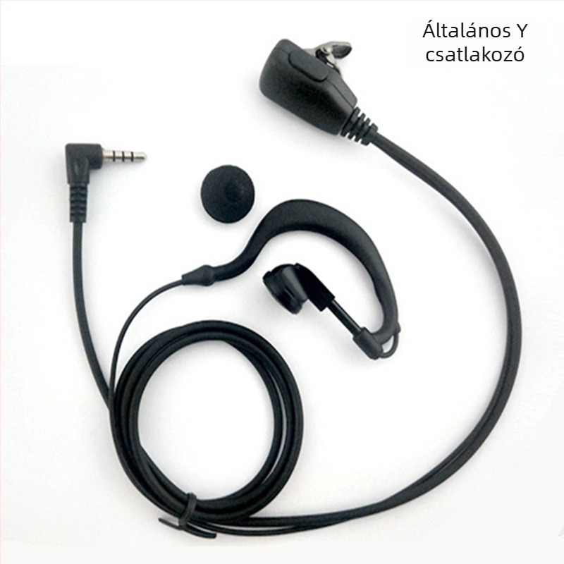 Walkie-Talkie headset fülbe akasztatható, 3,5 mm dugó, vezetékes mikrofonnal, 110 cm kábel, 16 mm hangszóró