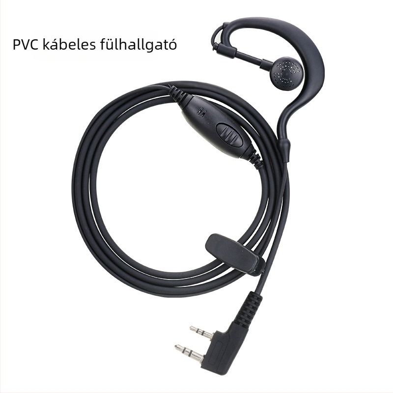 Walkie-Talkie headset fülbe akasztatható, 3,5 mm dugó, vezetékes mikrofonnal, 110 cm kábel, 16 mm hangszóró