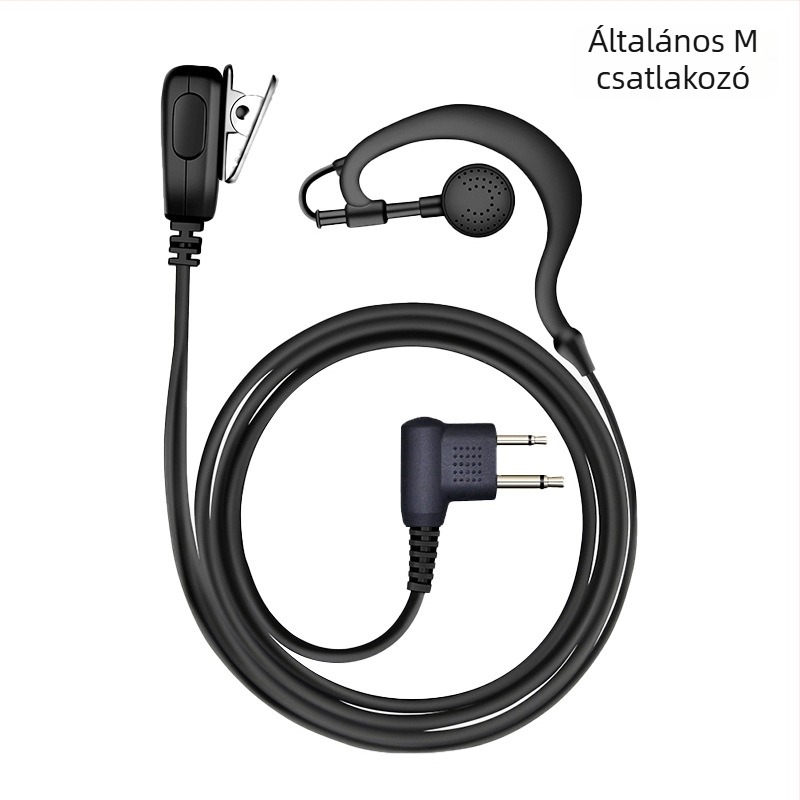 Walkie-Talkie headset fülbe akasztatható, 3,5 mm dugó, vezetékes mikrofonnal, 110 cm kábel, 16 mm hangszóró