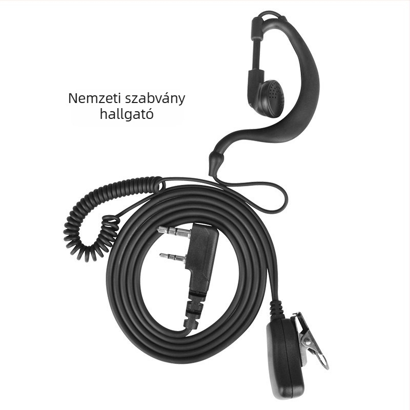 Walkie-Talkie headset fülbe akasztatható, 3,5 mm dugó, vezetékes mikrofonnal, 110 cm kábel, 16 mm hangszóró