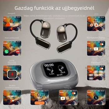 Vezeték nélküli Bluetooth fülhallgató fülre szerelt, digitális kijelzővel, Bluetooth 5.4, 15 m hatótávolság, vízálló, üzemidő 4–8 óra