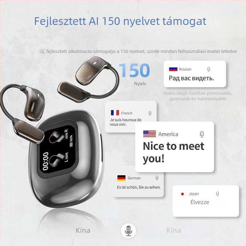 Vezeték nélküli Bluetooth fülhallgató fülre szerelt, digitális kijelzővel, Bluetooth 5.4, 15 m hatótávolság, vízálló, üzemidő 4–8 óra