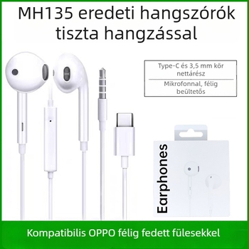 MH135 fülhallgató in-ear, OPPO R17/R15 kompatibilis, TYPE-C csatlakozás, mozgó tekercses meghajtó