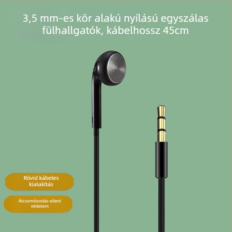 Fülhallgató, vezetékkel, egyoldalú rövid kábel, 3,5 mm-es csatlakozó, 13 mm meghajtó, 16 Ω, 20–20000 Hz