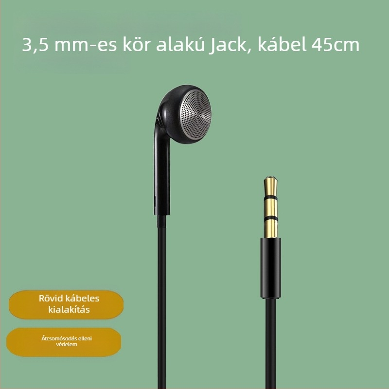 Fülhallgató, vezetékkel, egyoldalú rövid kábel, 3,5 mm-es csatlakozó, 13 mm meghajtó, 16 Ω, 20–20000 Hz