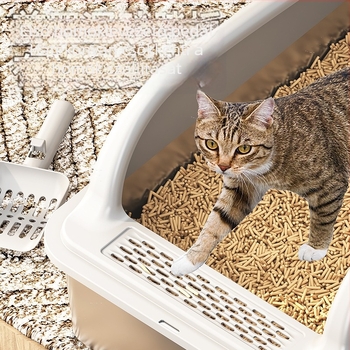 Macskaalomtál rozsdamentes acélból és műanyagból, anti-spritz fedél, felső bejáratú, fél-zárt kialakítás