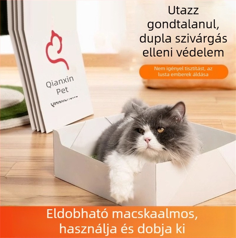 Egyszer használatos macskaalomtál, félnyitott, nagy, hordozható és összecsukható utazáshoz