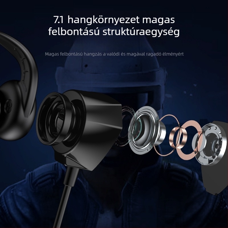 WJHH GM3 vezetékes e-sport in-ear fülhallgató mikrofonnal, 3,5 mm csatlakozó, 1,2 m kábel, 20–20000 Hz frekvencia-válasz, 32 Ω ellenállás