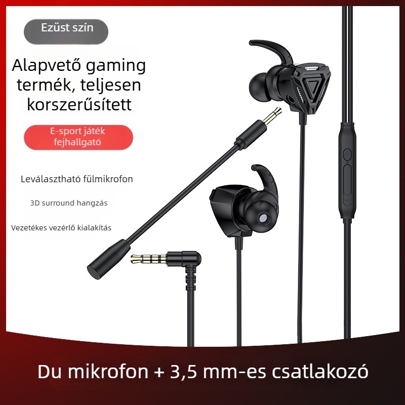 WJHH GM3 vezetékes e-sport in-ear fülhallgató mikrofonnal, 3,5 mm csatlakozó, 1,2 m kábel, 20–20000 Hz frekvencia-válasz, 32 Ω ellenállás