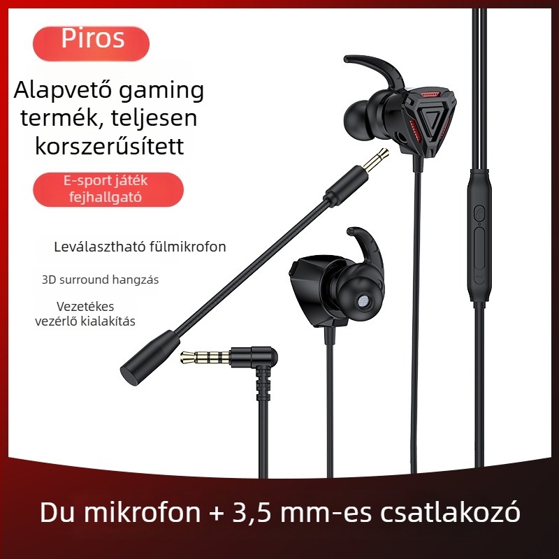 WJHH GM3 vezetékes e-sport in-ear fülhallgató mikrofonnal, 3,5 mm csatlakozó, 1,2 m kábel, 20–20000 Hz frekvencia-válasz, 32 Ω ellenállás