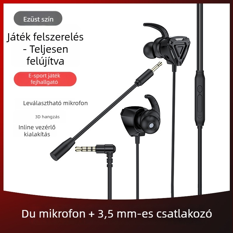 WJHH GM3 vezetékes e-sport in-ear fülhallgató mikrofonnal, 3,5 mm csatlakozó, 1,2 m kábel, 20–20000 Hz frekvencia-válasz, 32 Ω ellenállás