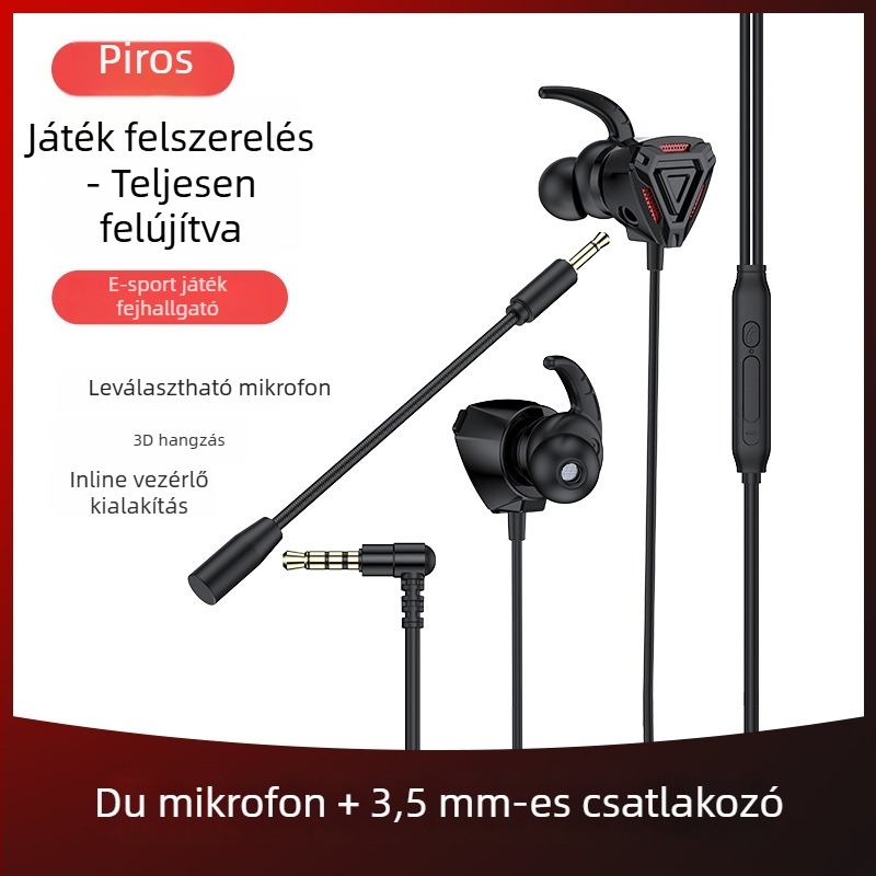 WJHH GM3 vezetékes e-sport in-ear fülhallgató mikrofonnal, 3,5 mm csatlakozó, 1,2 m kábel, 20–20000 Hz frekvencia-válasz, 32 Ω ellenállás