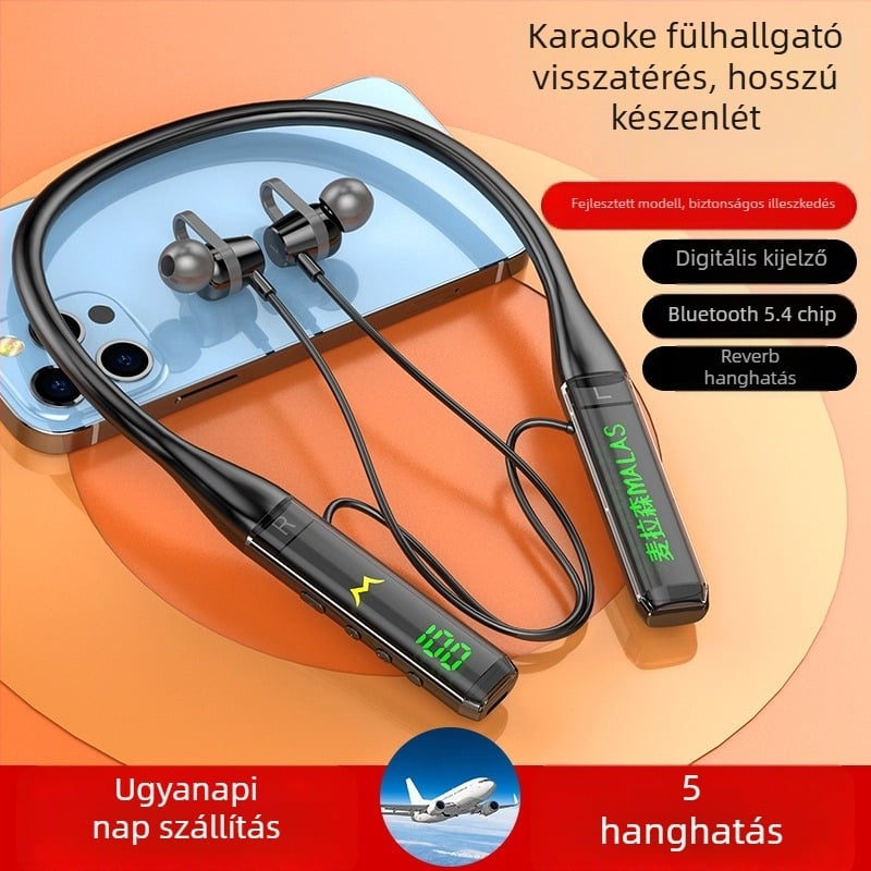 Bluetooth nyakpántos fejhallgató zajszűréssel, hosszú üzemidő és zenelejátszás sporthoz (Bluetooth 5.0; nyakpántos kialakítás; üzemidő >8 óra; vízálló; zenelejátszás)