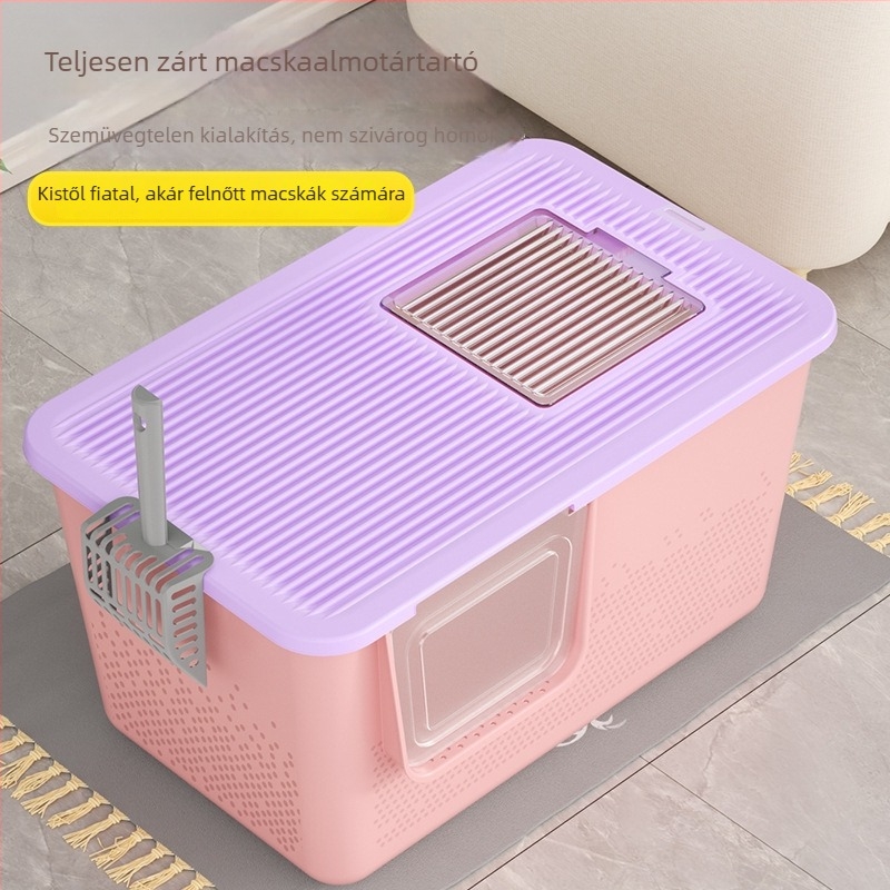 Macskaalom tálca, teljesen zárt, félig zárt kialakítás, anti-szórás, minden egyben, PVC anyag.