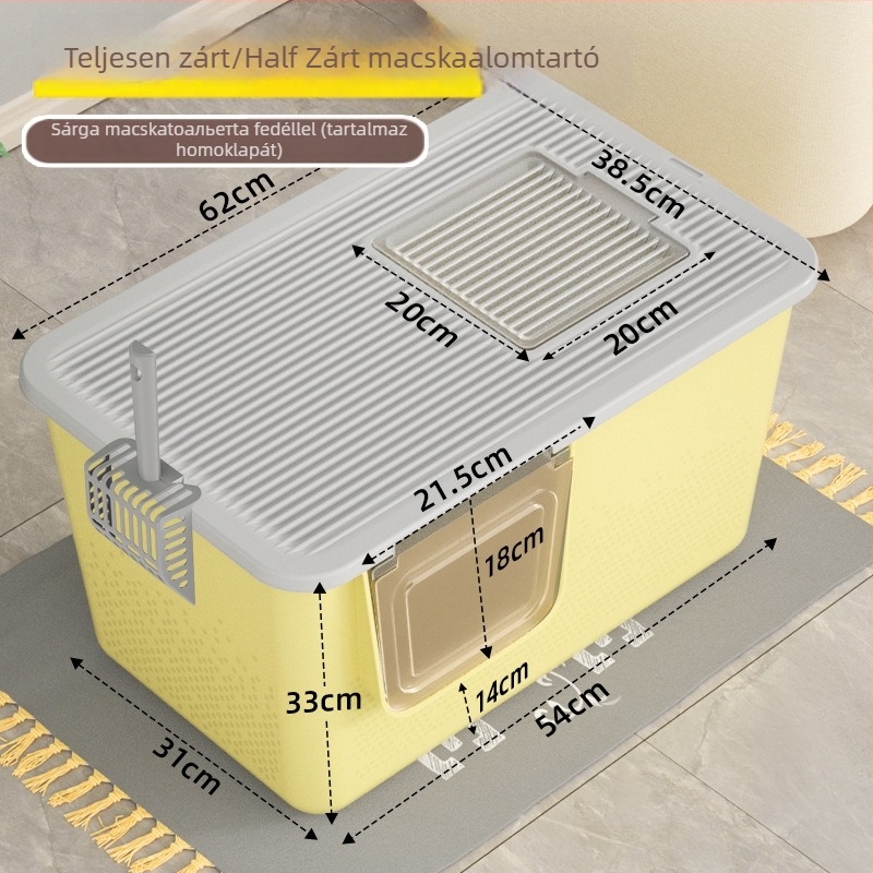 Macskaalom tálca, teljesen zárt, félig zárt kialakítás, anti-szórás, minden egyben, PVC anyag.