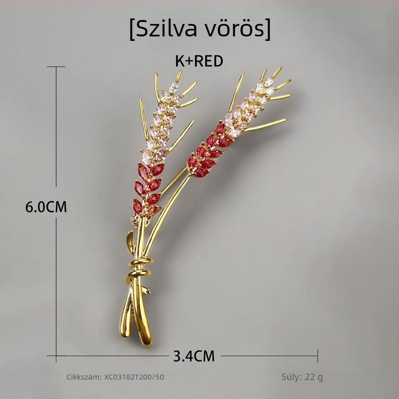 Bros kitűző búzaszem – réz, minimalist stílus, micro pave felület, dekoratív kiegészítő