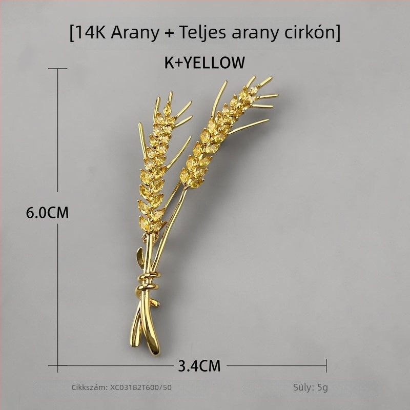 Bros kitűző búzaszem – réz, minimalist stílus, micro pave felület, dekoratív kiegészítő