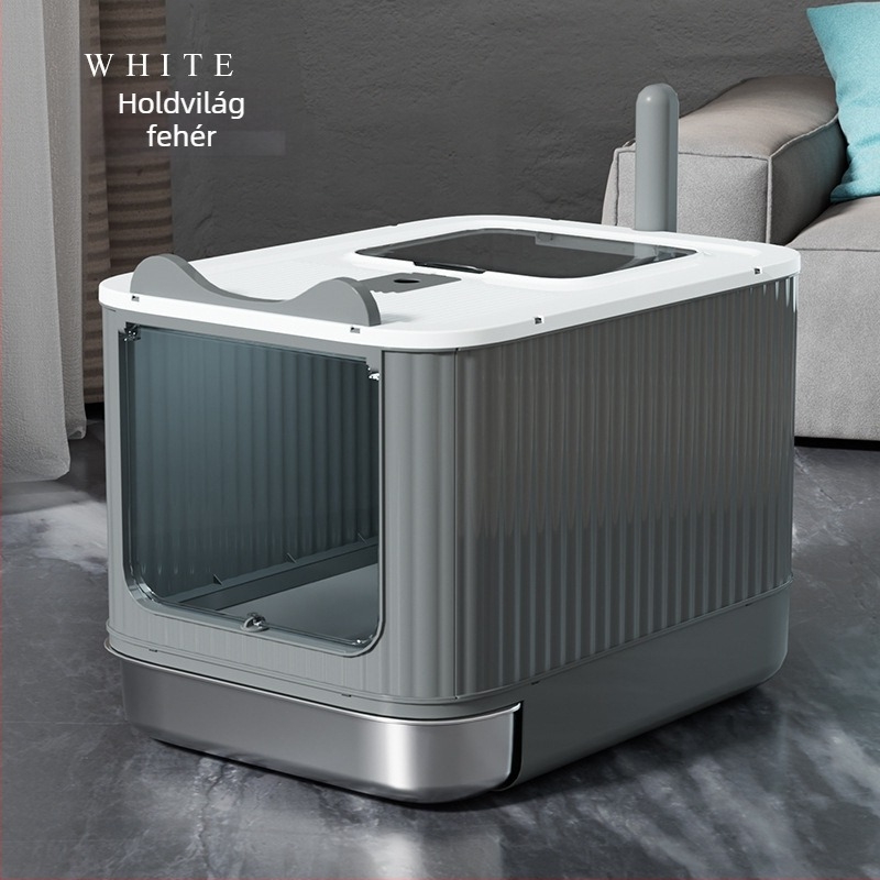 Macskaalomtál fém és műanyag, teljesen zárt, szagtalanító, fröccsenés elleni védelem