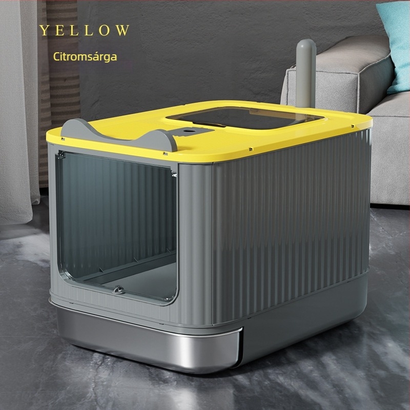 Macskaalomtál fém és műanyag, teljesen zárt, szagtalanító, fröccsenés elleni védelem