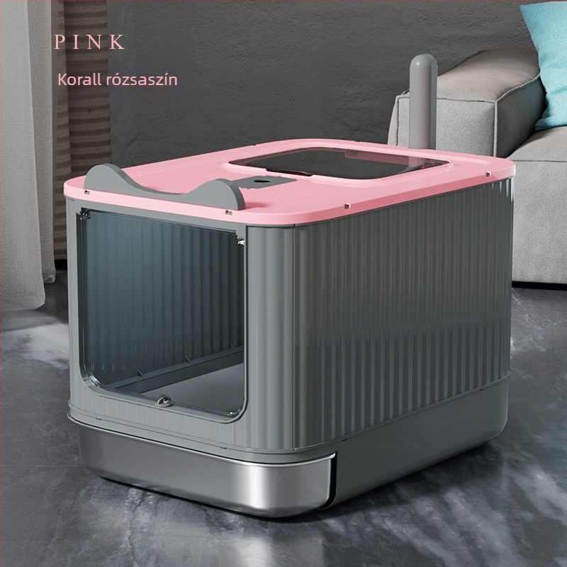 Macskaalomtál fém és műanyag, teljesen zárt, szagtalanító, fröccsenés elleni védelem