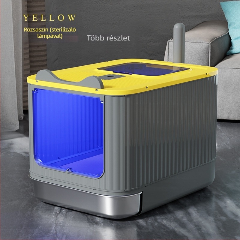 Macskaalomtál fém és műanyag, teljesen zárt, szagtalanító, fröccsenés elleni védelem