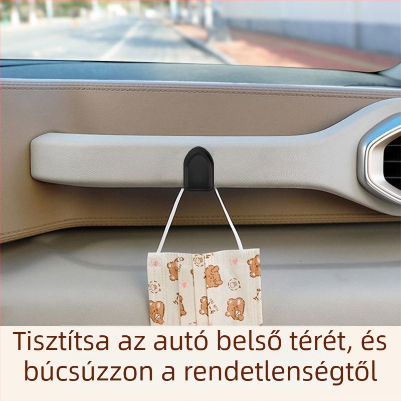 Autóba szerelhető kampó, ragasztó nélküli, modern kialakítás, több horog belső tároláshoz