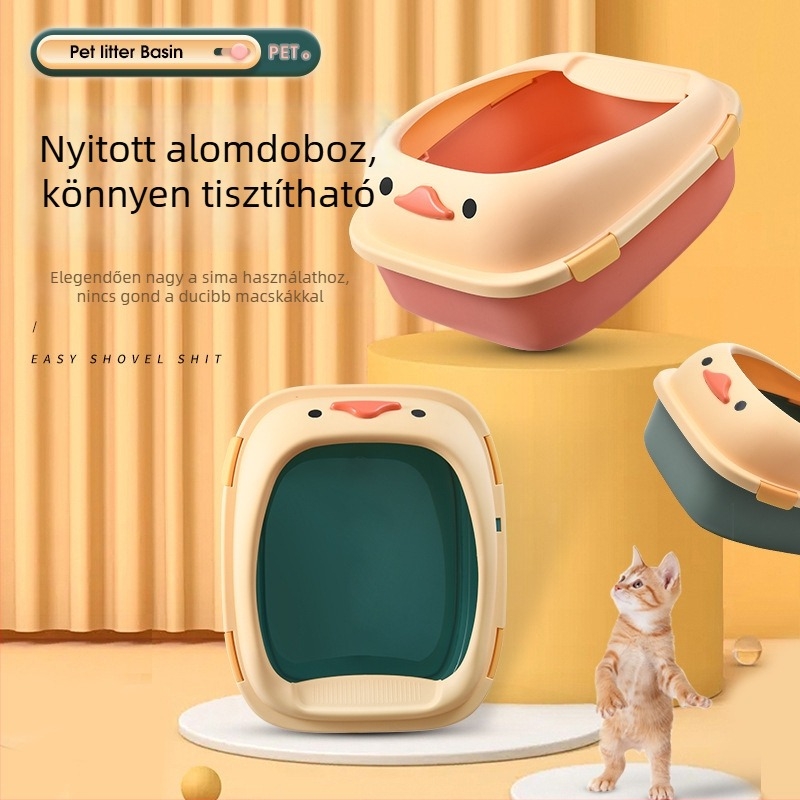 Nyitott macskaalomtál, cseppálló, nagy méretű, levehető csattal, könnyen tisztítható, félig zárt macska WC