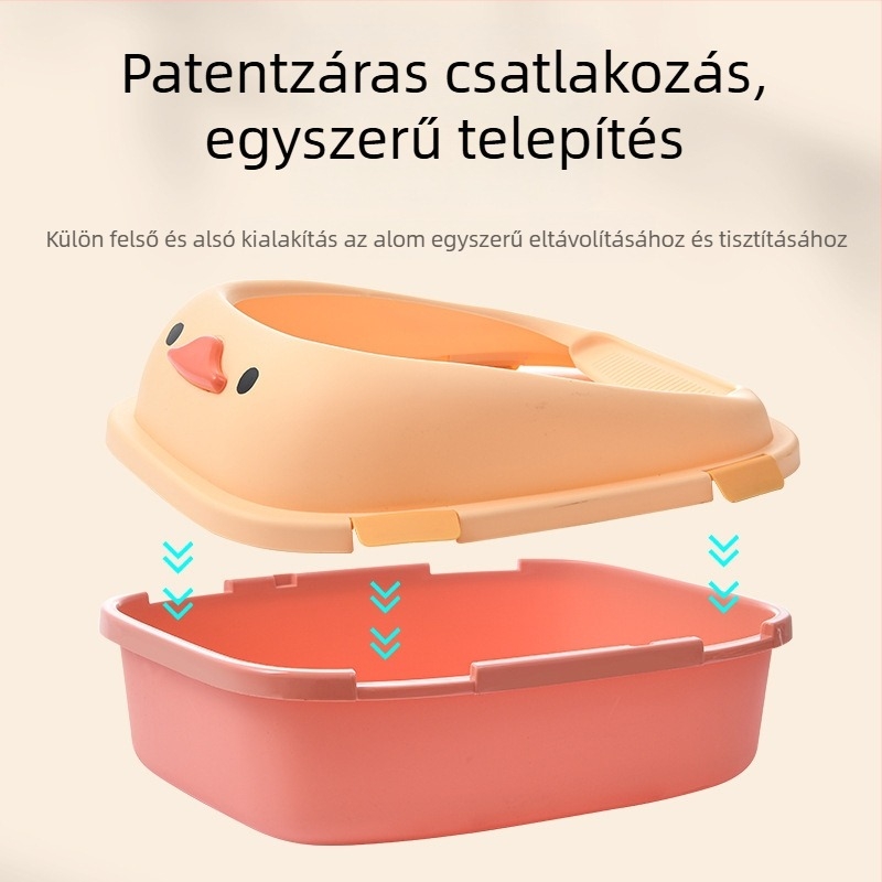 Nyitott macskaalomtál, cseppálló, nagy méretű, levehető csattal, könnyen tisztítható, félig zárt macska WC