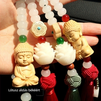 Buddha-lótusz autómedál – belső dekoráció, visszapillantó tükörhöz, Lingyin-templom