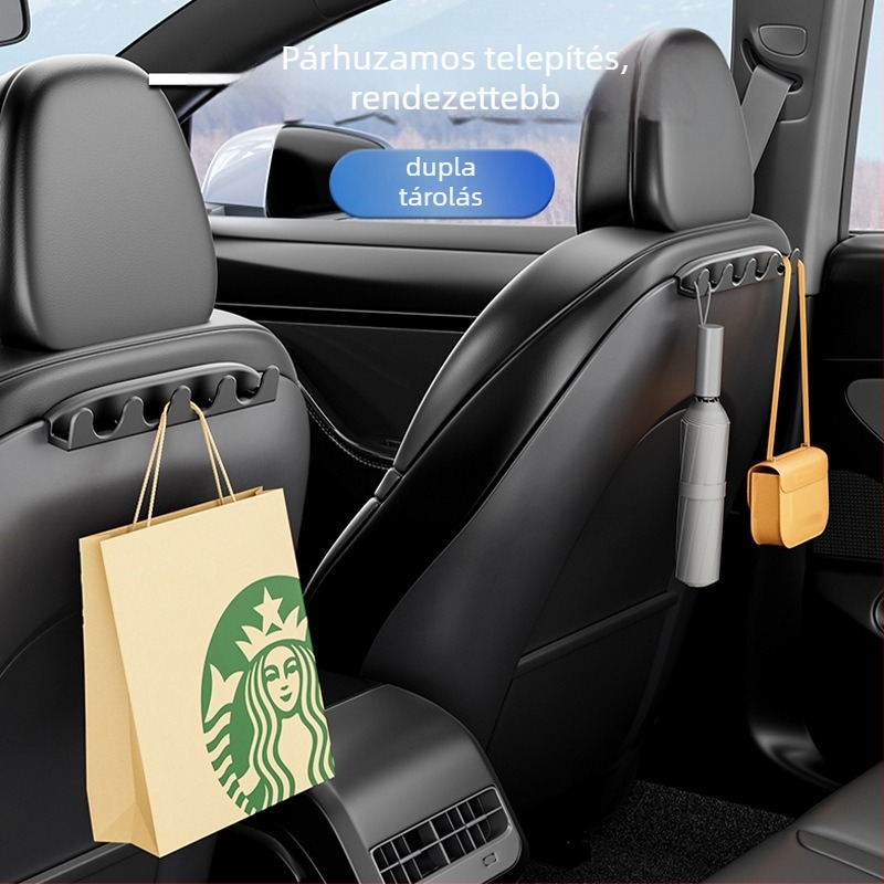 Hátsó ülésre szerelhető autó-akasztó a tároláshoz, kompatibilis Tesla Model 3/Y, műanyag, minimalista stílus