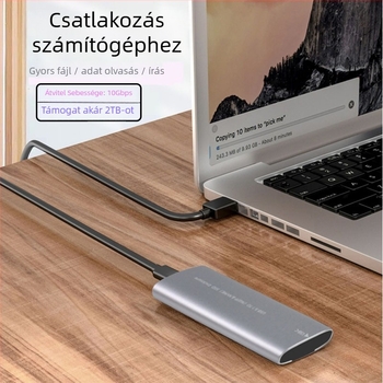 M.2 NVMe NGFF külső SSD tok, kettős protokoll USB 3.1 Gen2-vel, alumínium-magnézium ötvözet test, 2 TB-ig támogatás, 10 Gbps átviteli sebesség