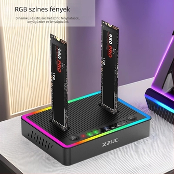 M.2 kettős protokollú, két rekeszes klónozó állomás (SATA/NVMe), offline másolás, 16TB támogatás