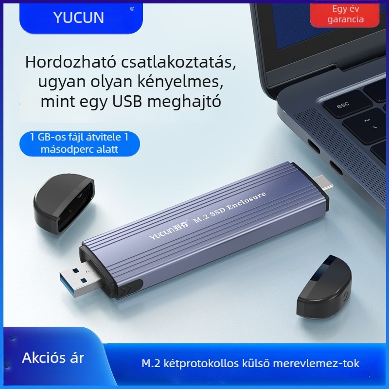 Külső NVMe M.2 SSD tok, Type-C USB 3.1, alumíniumötvözet, 2 TB-ig támogatott, 10 Gbps