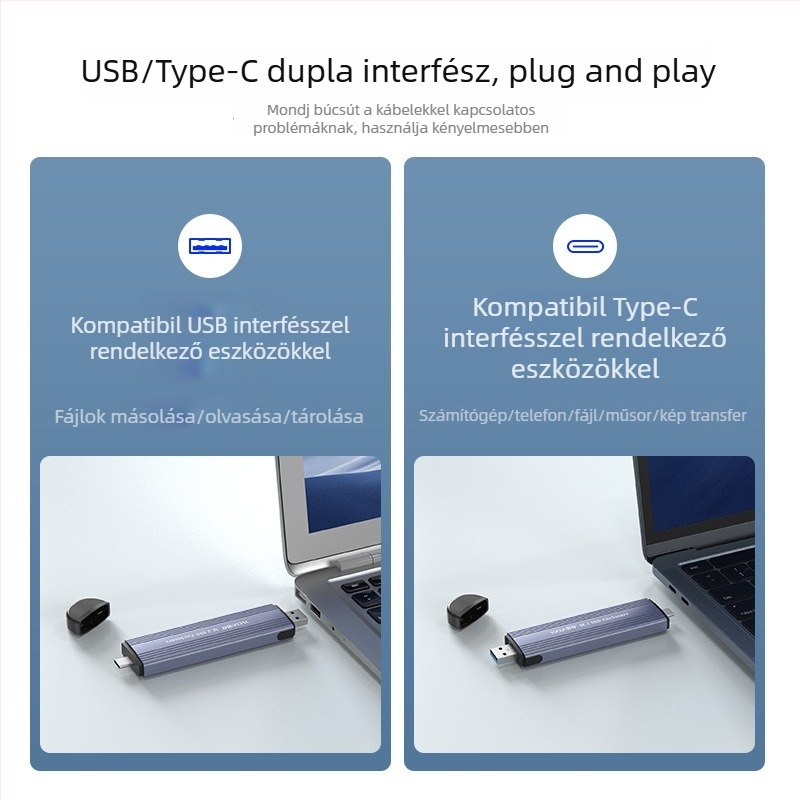 Külső NVMe M.2 SSD tok, Type-C USB 3.1, alumíniumötvözet, 2 TB-ig támogatott, 10 Gbps