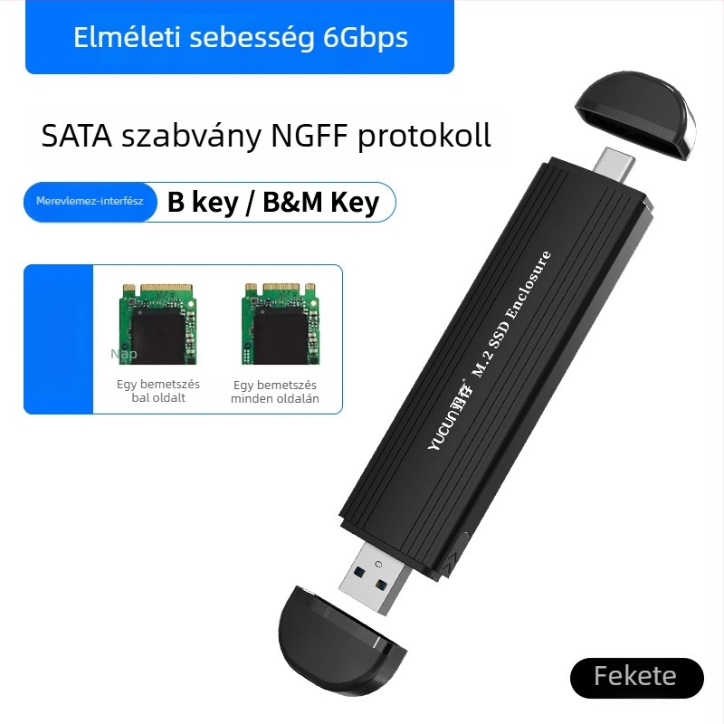 Külső NVMe M.2 SSD tok, Type-C USB 3.1, alumíniumötvözet, 2 TB-ig támogatott, 10 Gbps