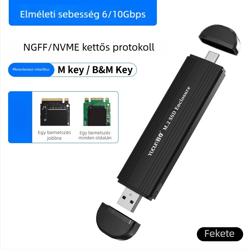 Külső NVMe M.2 SSD tok, Type-C USB 3.1, alumíniumötvözet, 2 TB-ig támogatott, 10 Gbps
